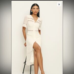 Reformation Cream Midi Dress with Lace Accents